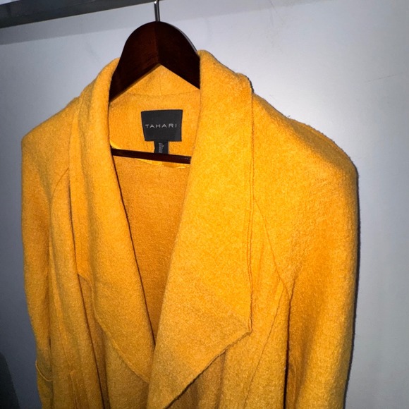 Tahari Wool Blend Open Front Duster Coat Womens Small Mustard Yellow EUC - Picture 2 of 11
